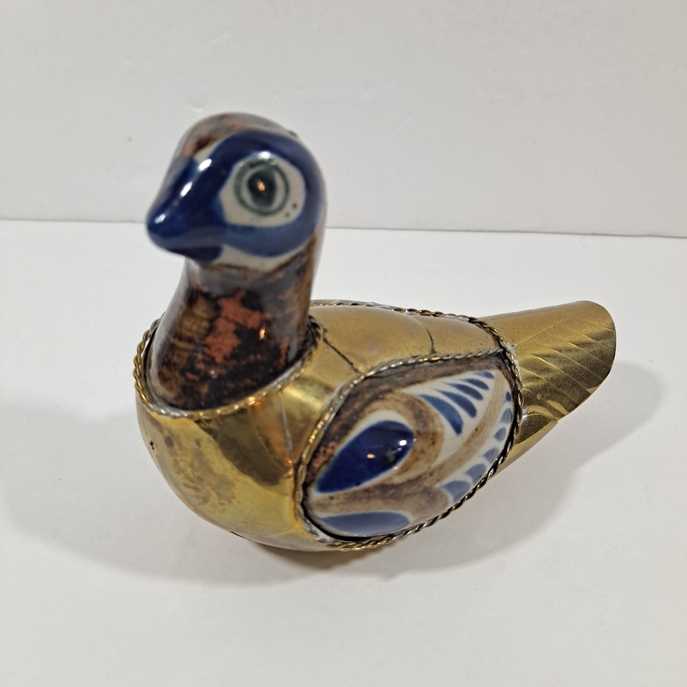 Gold and Blue Ceramic Bird Figurine. Pet/smoke Free Home.